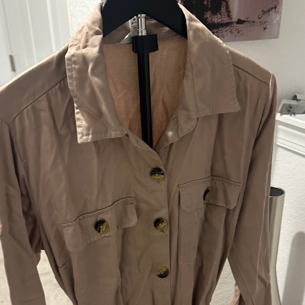 Time and Tru Taupe Belted Trench Shirt Dress - Picture 2 of 3